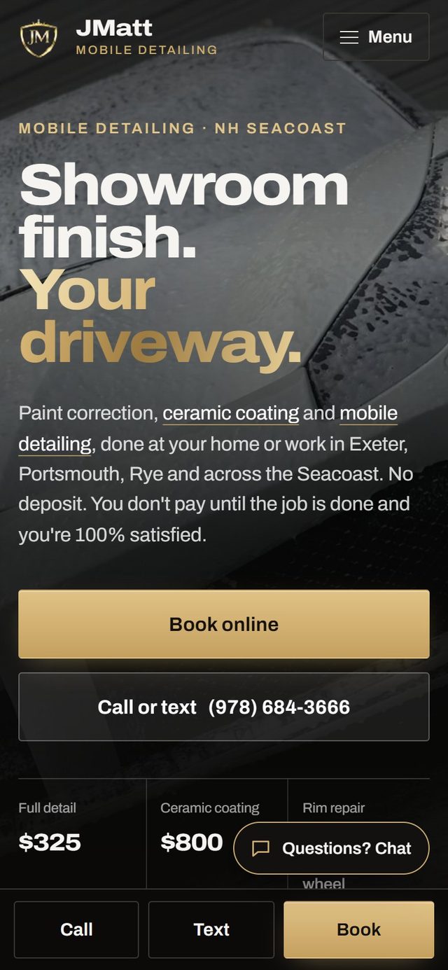 Another page of JMatt Mobile Detailing on a phone