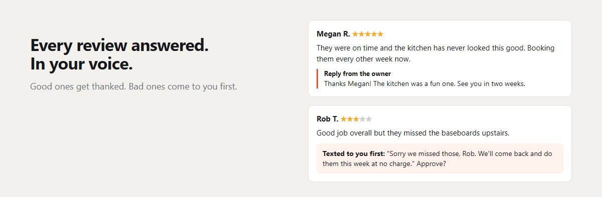 Sample Google reviews with replies written in the owner's voice
