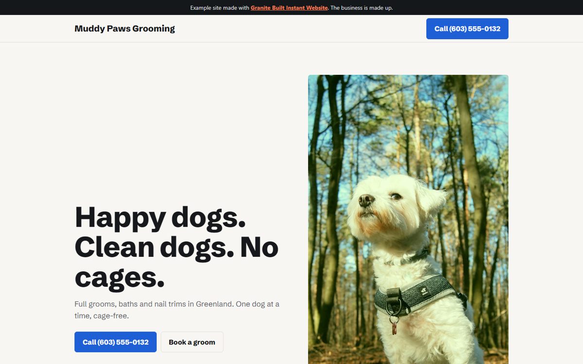 Example website for dog groomers