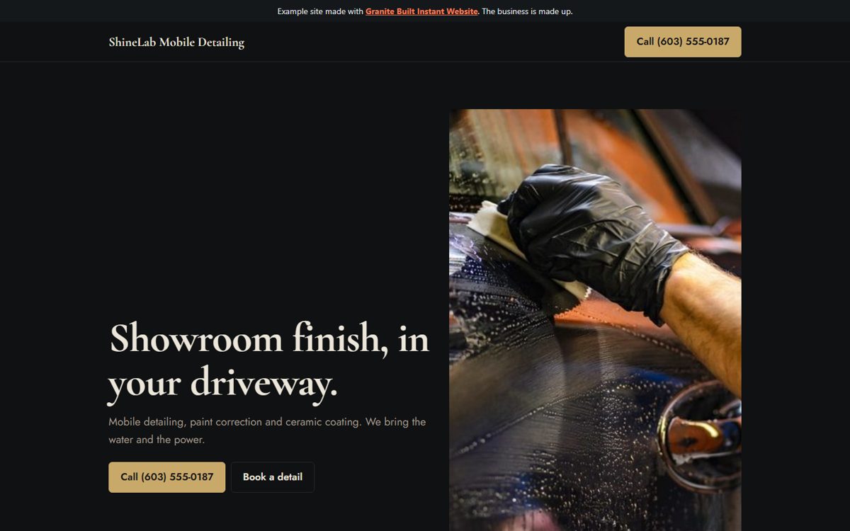 Example website for auto detailers